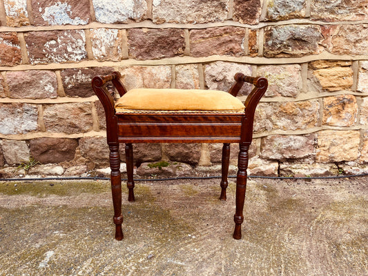 Antique-Style Mahogany Duet Stool with Upholstered Seat