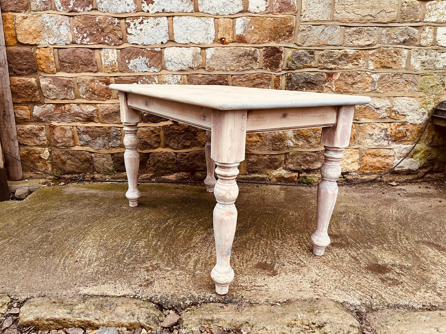 Stripped Pine Farmhouse Dining Table with Turned Legs