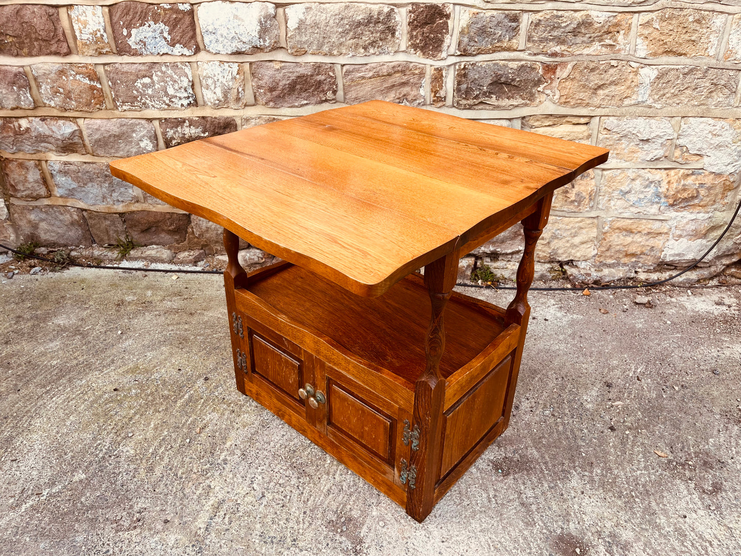 Rustic Solid Oak Side Table with Storage Cupboard