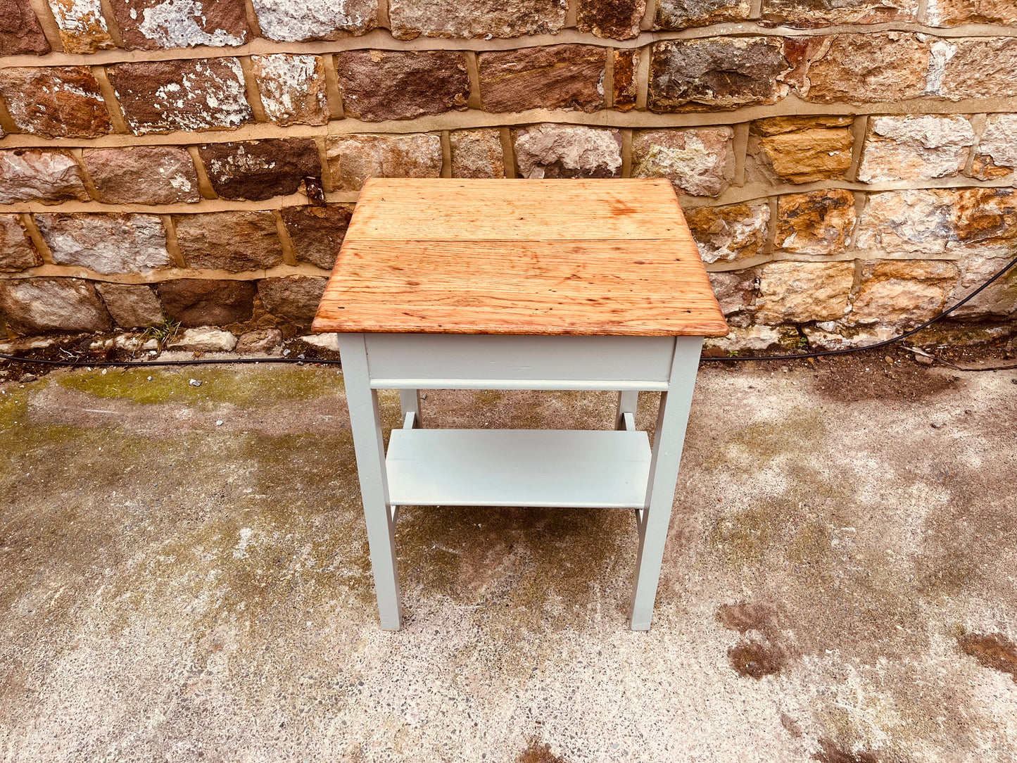 Vintage Side Table with Solid Wood Top | Refinished Bedside Table with Shelf