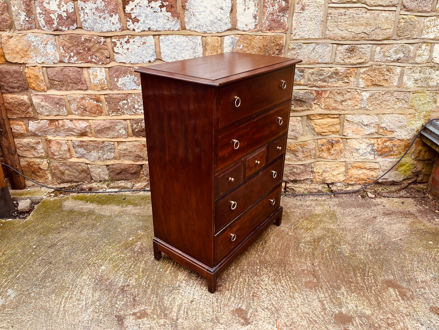 Georgian Style Mahogany Chest of Drawers – Vintage Tallboy Storage Chest with Ring Handles