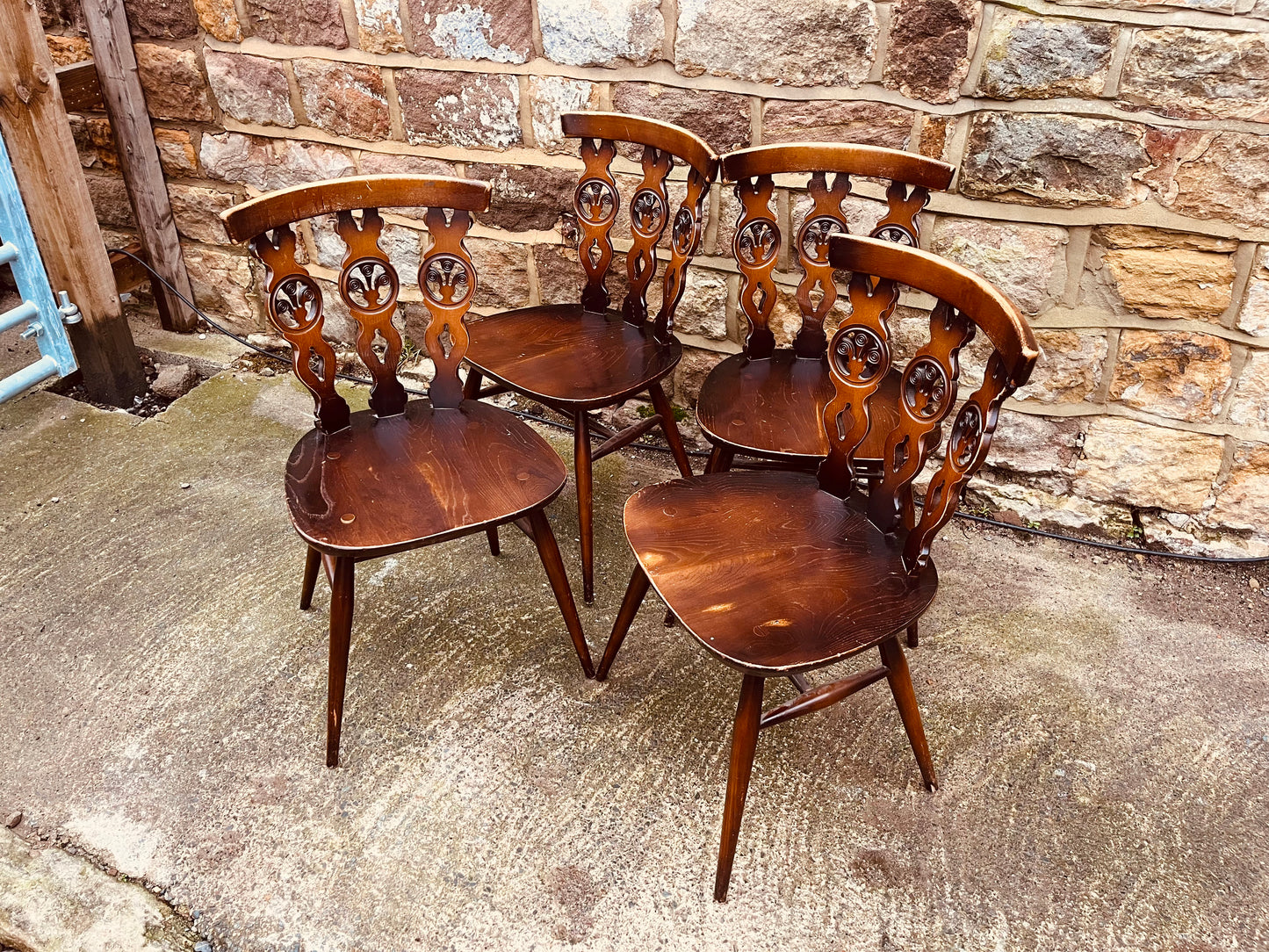 Set of Four Vintage Carved Wooden Dining Chairs