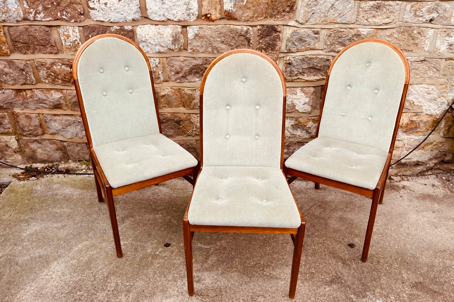 Set of 3 Vintage Mid-Century Dining Chairs | Scandinavian Style | Solid Wood Frames