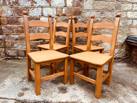 Set of Four Vintage Solid Oak Ladderback Dining Chairs