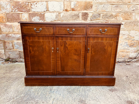 Vintage Mahogany Sideboard with Inlaid Detailing – 3 Drawer, 3 Door Cabinet