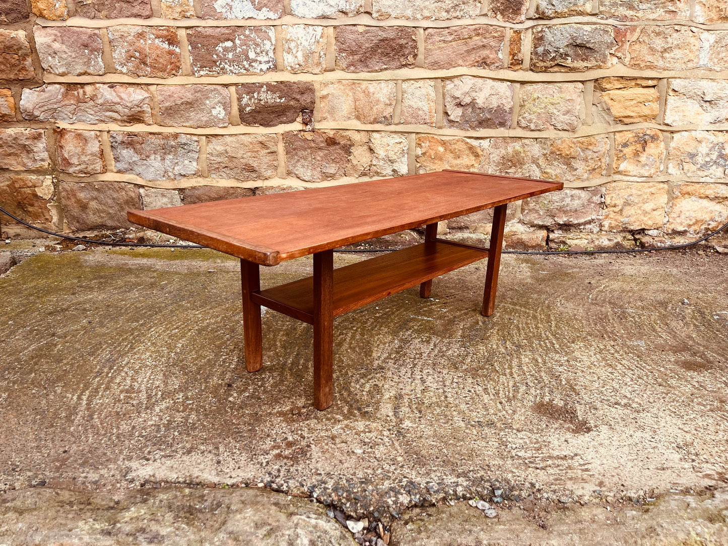 Vintage Mid-Century Teak Coffee Table with Lower Shelf | 1960s Scandinavian Design