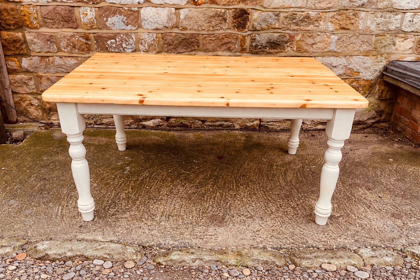 Solid Pine Farmhouse Dining Table with Natural Wood Top