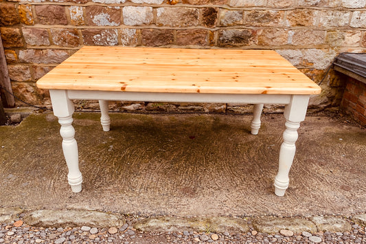 Solid Pine Farmhouse Dining Table with Natural Wood Top