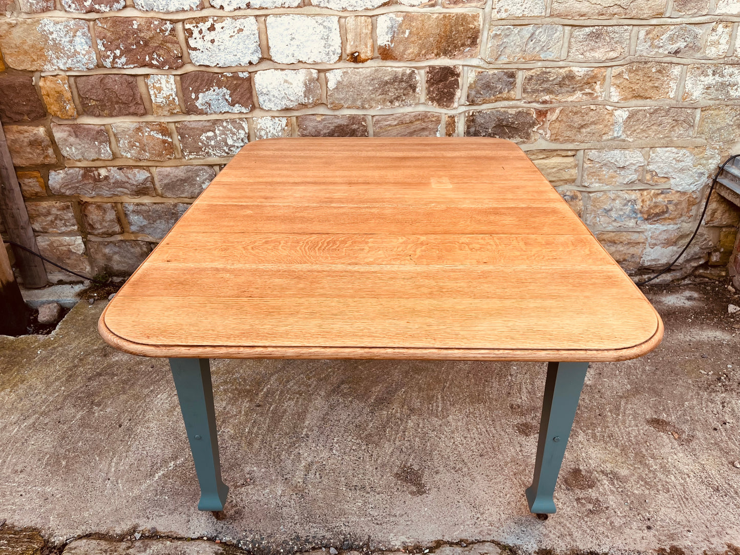 Vintage Drop-Leaf Dining Table with Restored Oak Top & Painted Legs
