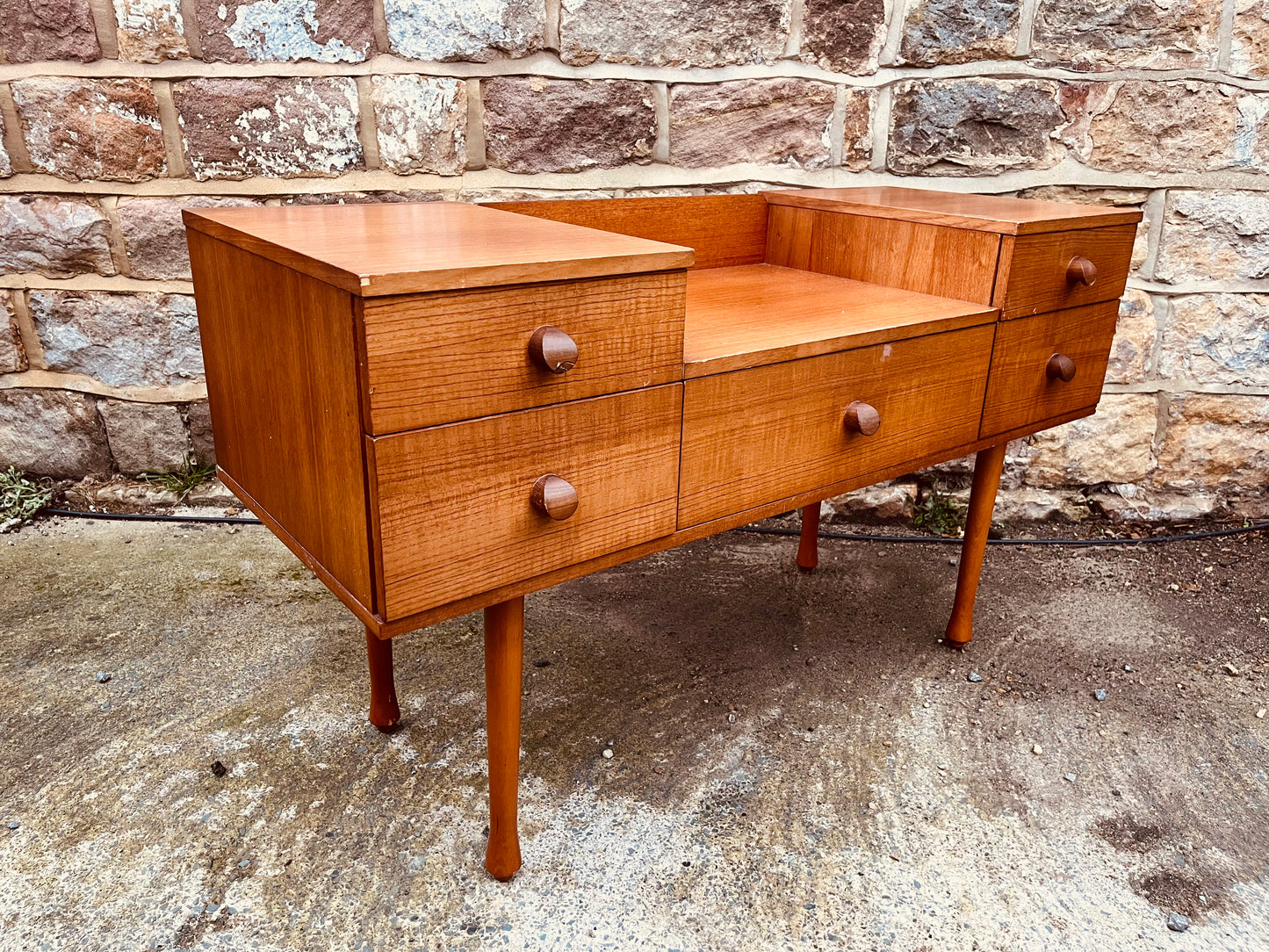 Mid-Century Teak Dressing Table / Console – 6-Drawer Vintage Unit