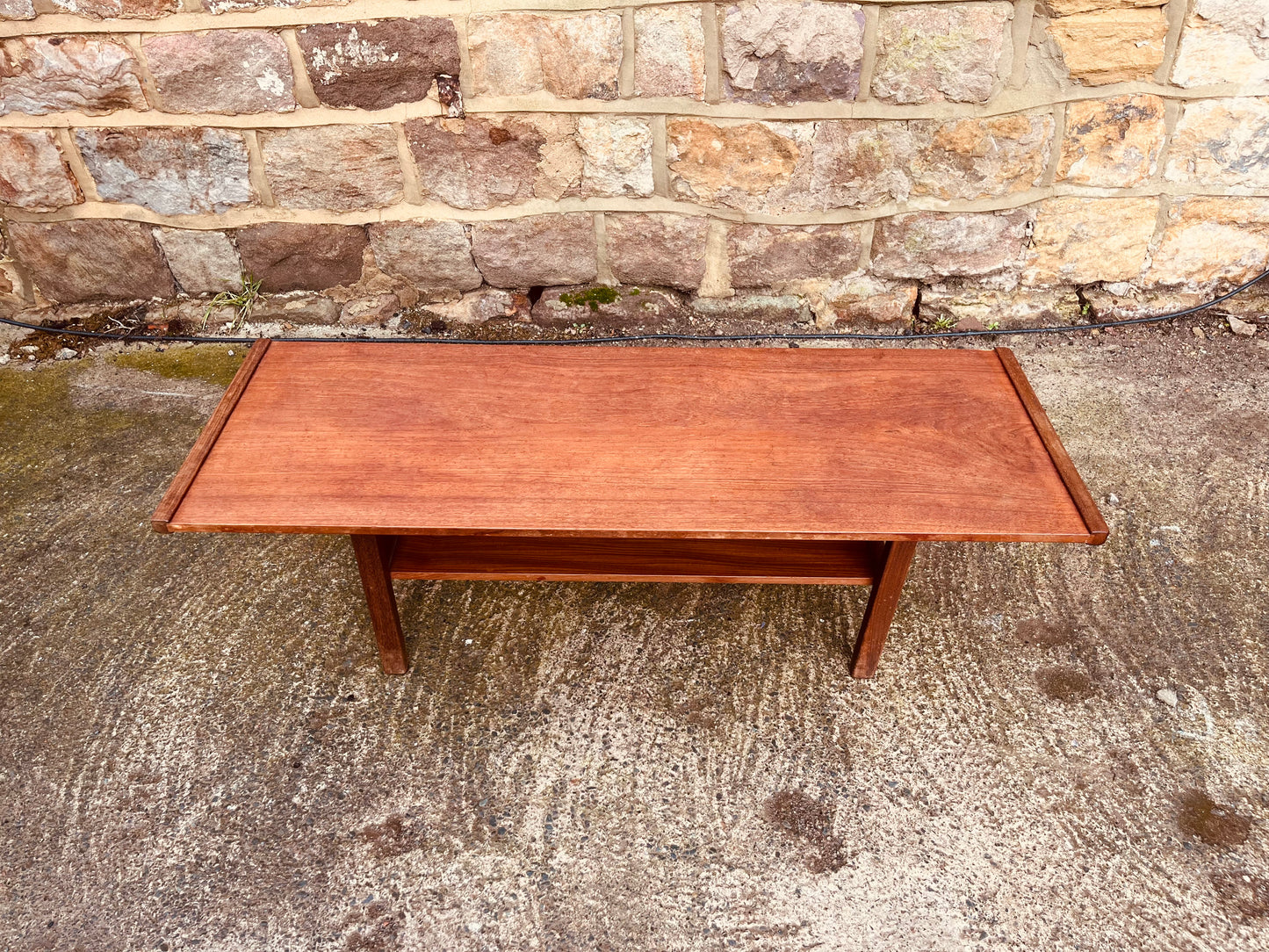 Vintage Mid-Century Teak Coffee Table with Lower Shelf | 1960s Scandinavian Design