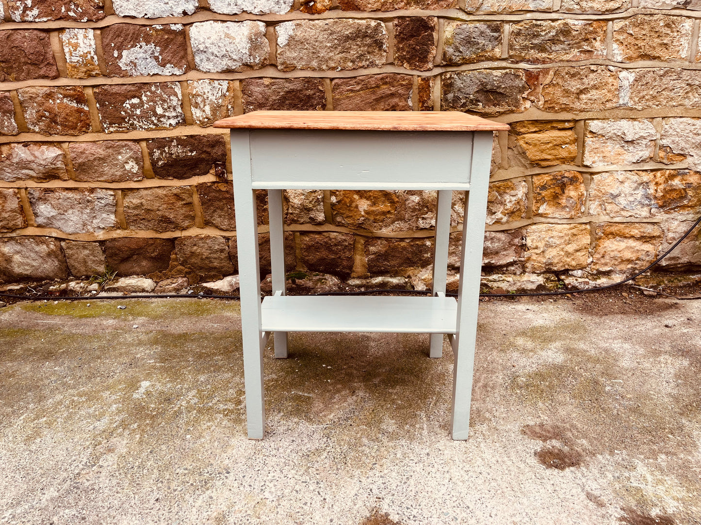 Vintage Side Table with Solid Wood Top | Refinished Bedside Table with Shelf