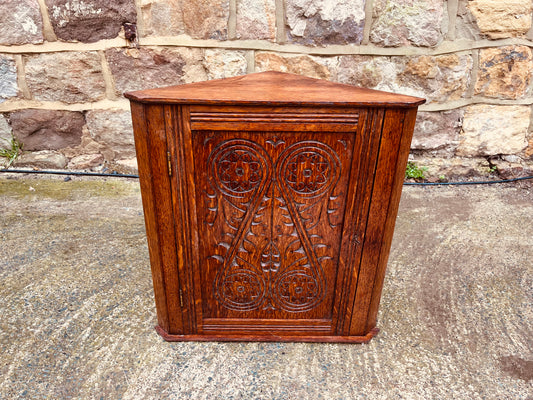 Antique Carved Oak Corner Cupboard