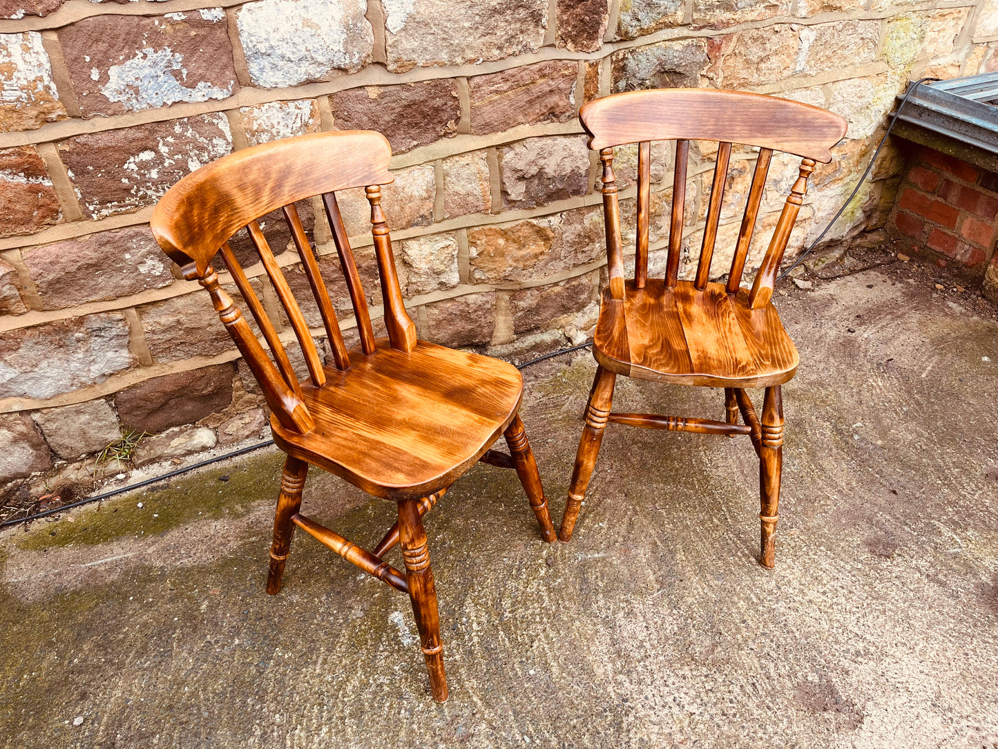 Pair of Vintage Windsor Dining Chairs in Solid Wood