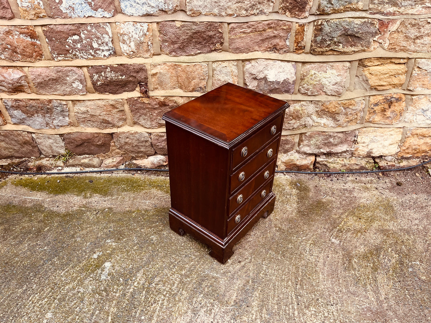 Petite Georgian Revival Mahogany Bedside Chest of Drawers – Vintage Miniature Mahogany Cabinet