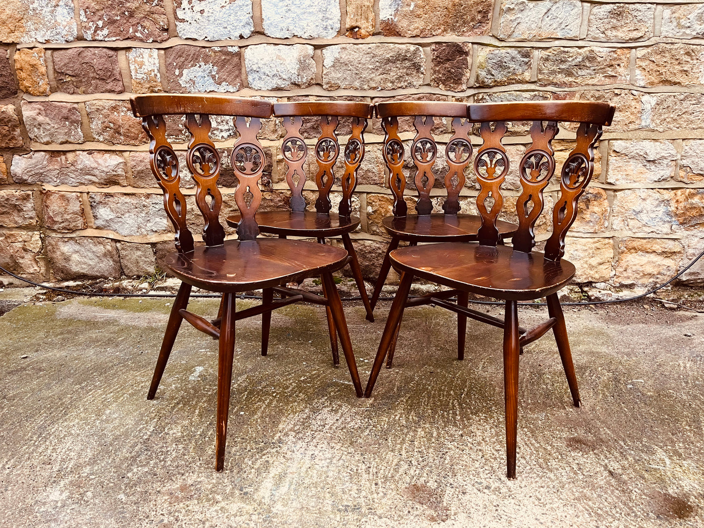 Set of Four Vintage Carved Wooden Dining Chairs