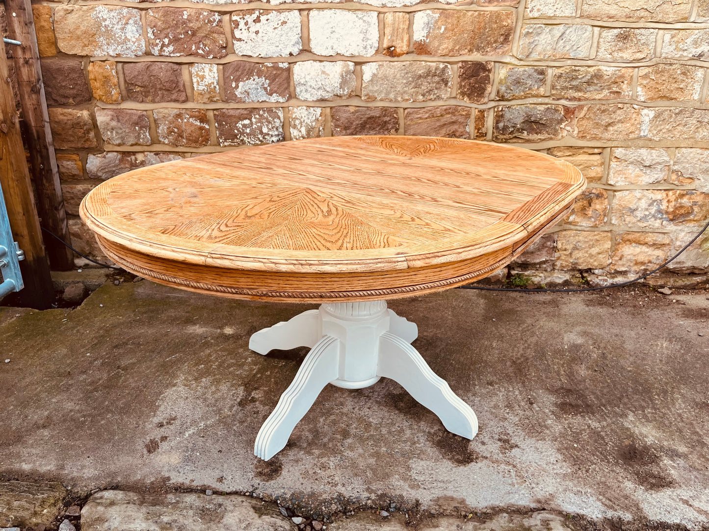 Solid Oak Oval Dining Table with Painted Pedestal Base