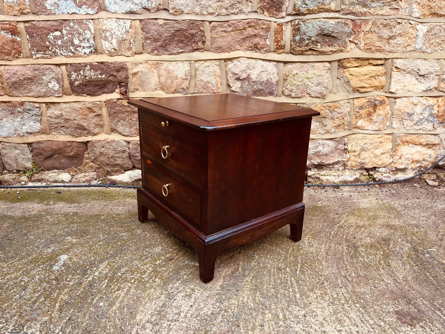Vintage Mahogany Bedside Cabinet with Brass Ring Pulls
