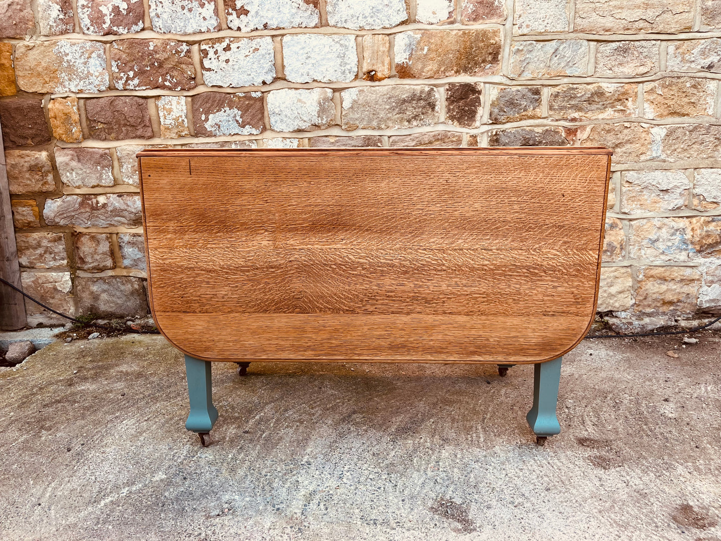 Vintage Drop-Leaf Dining Table with Restored Oak Top & Painted Legs