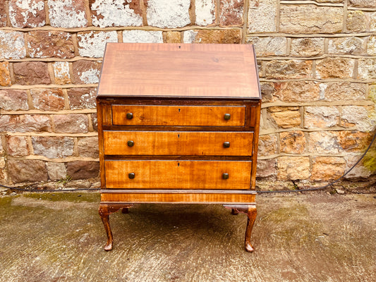 1930s Queen Anne Style Walnut Bureau Desk – Vintage Fall Front Writing Desk