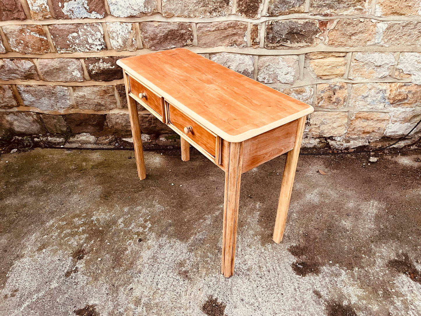 Vintage Solid Wood Two-Drawer Console Table – Restored Natural Wood Hallway & Entryway Table
