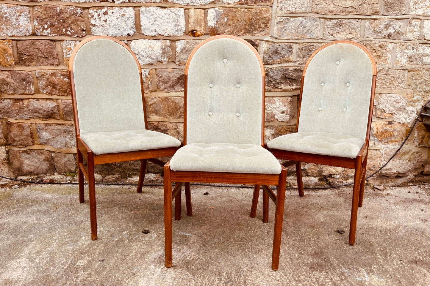 Set of 3 Vintage Mid-Century Dining Chairs | Scandinavian Style | Solid Wood Frames