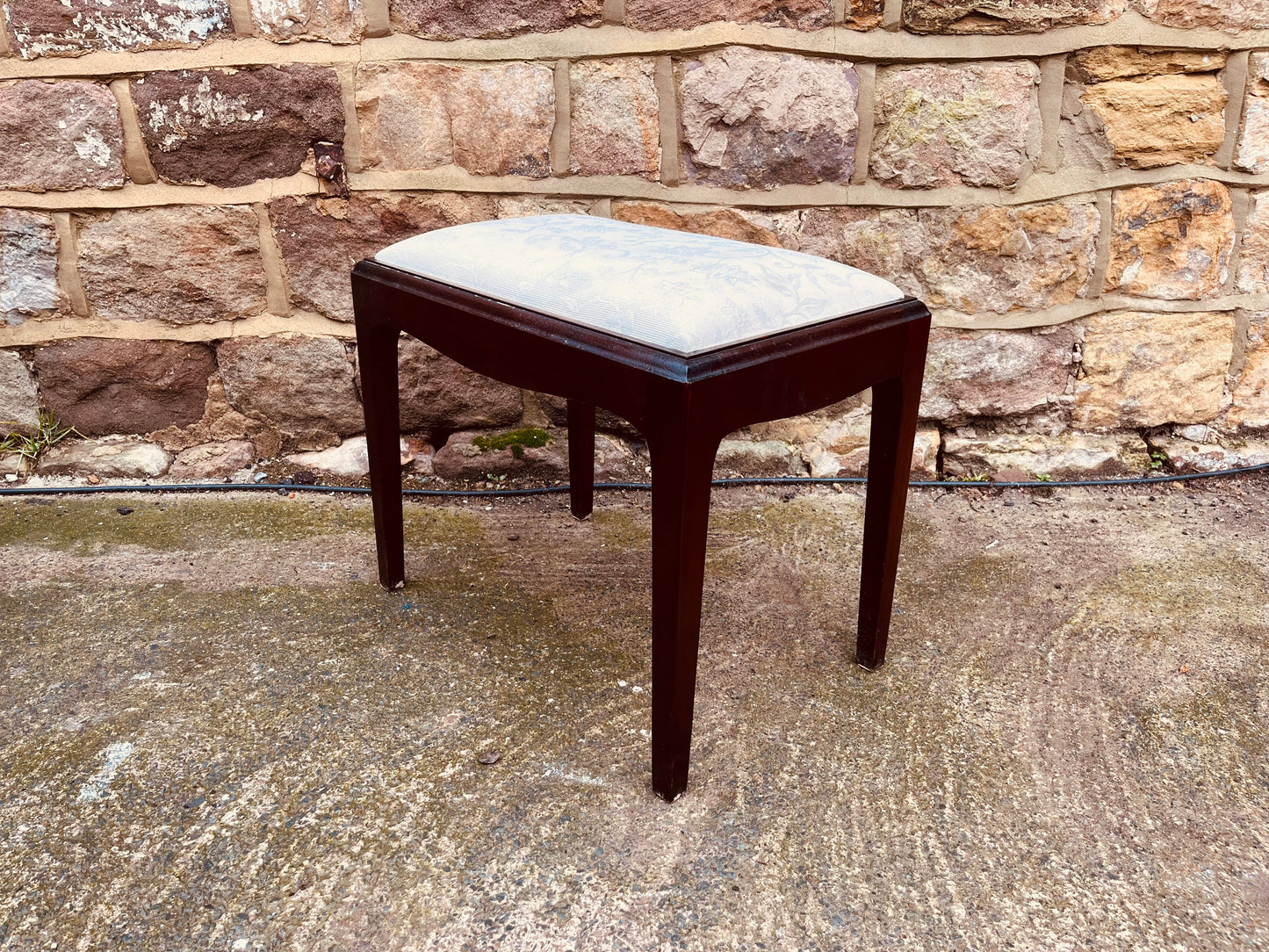 Vintage Upholstered Mahogany Stool | Mid-Century Dressing or Piano Stool