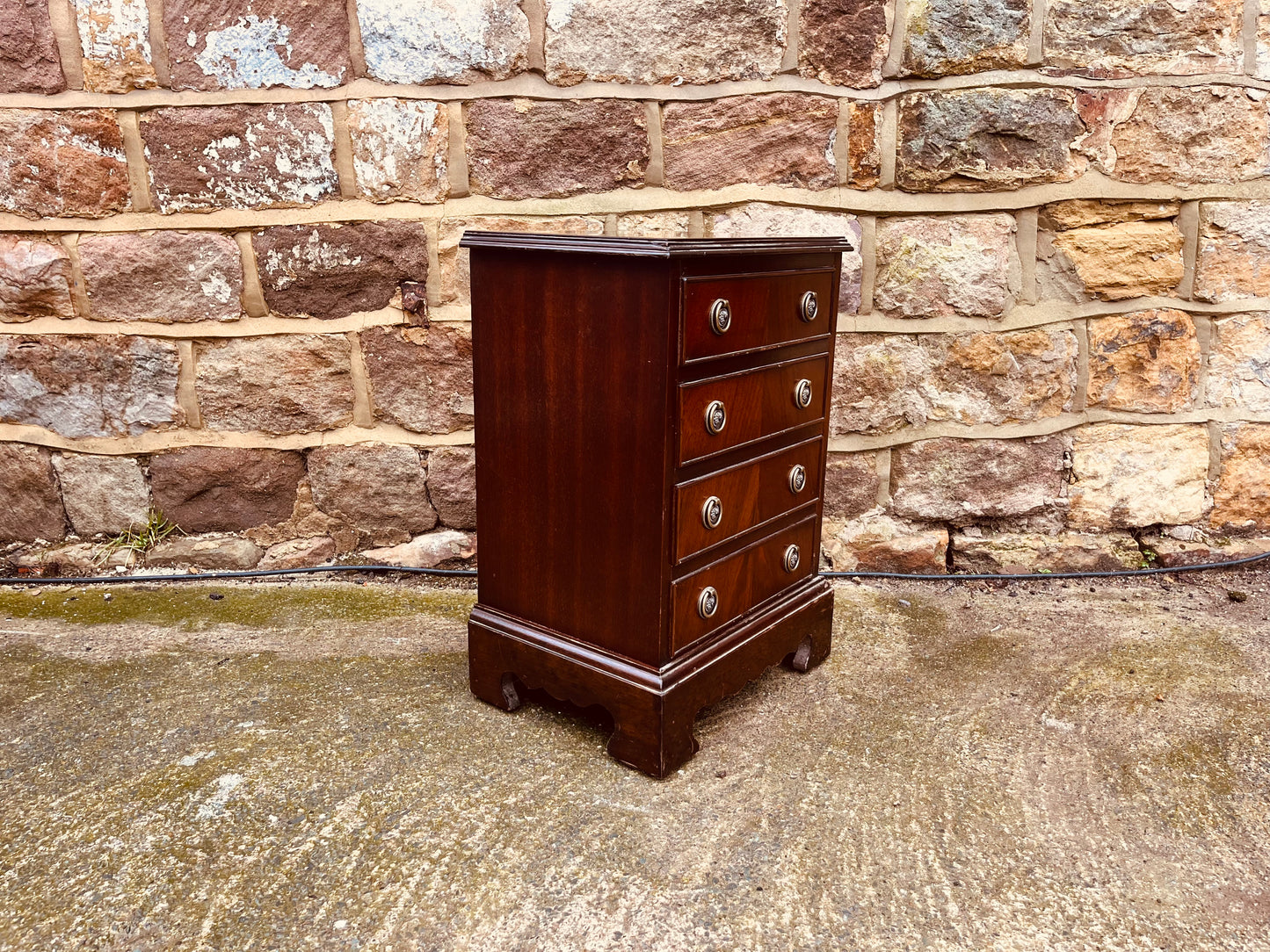 Petite Georgian Revival Mahogany Bedside Chest of Drawers – Vintage Miniature Mahogany Cabinet