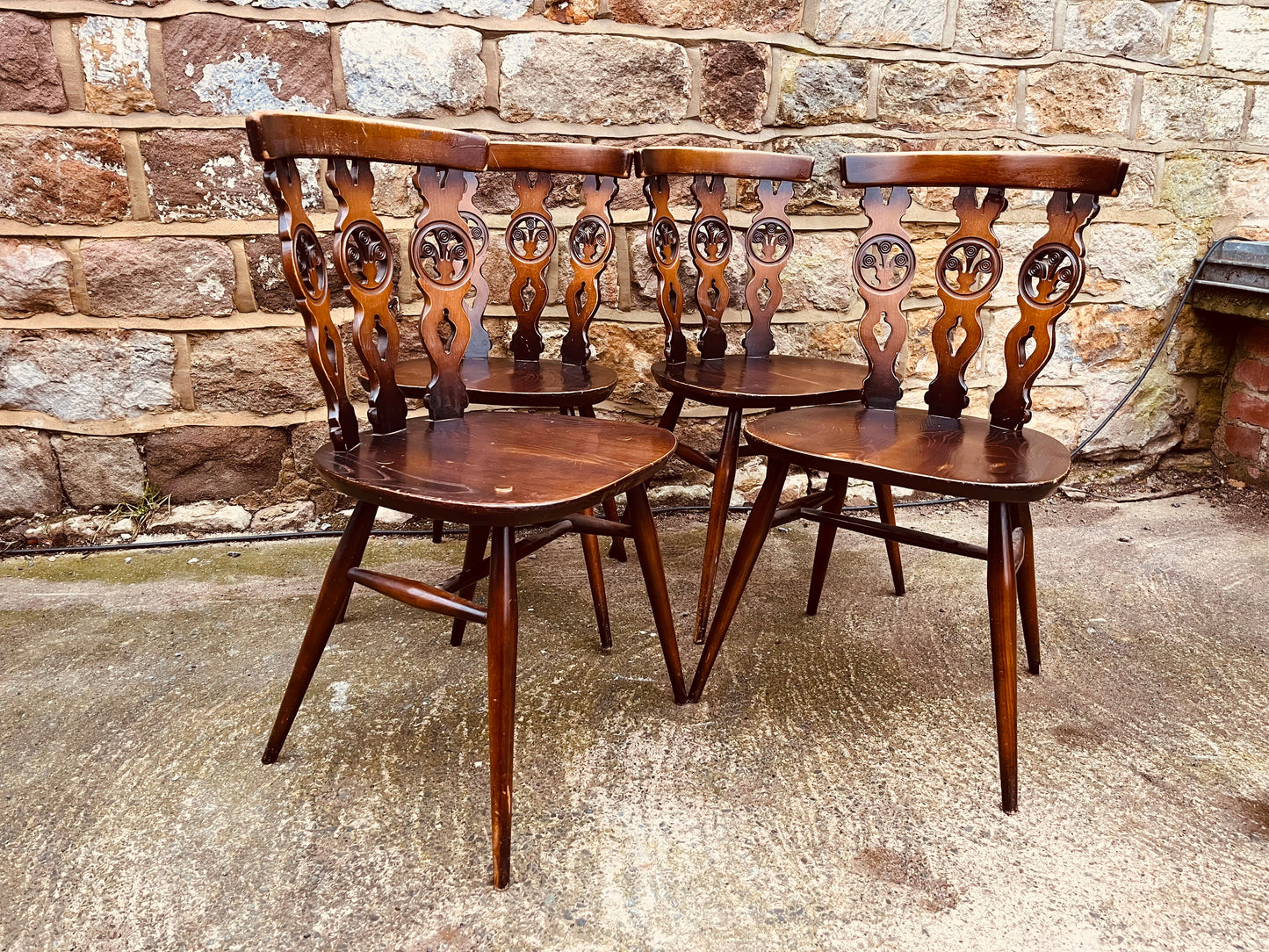 Set of Four Vintage Carved Wooden Dining Chairs