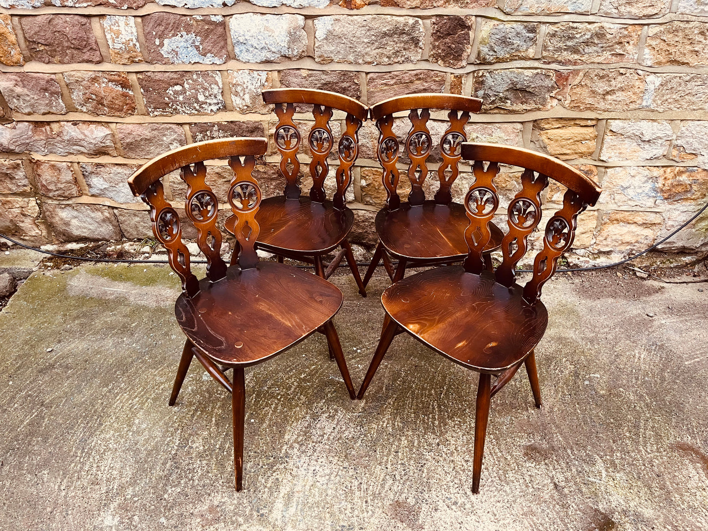 Set of Four Vintage Carved Wooden Dining Chairs