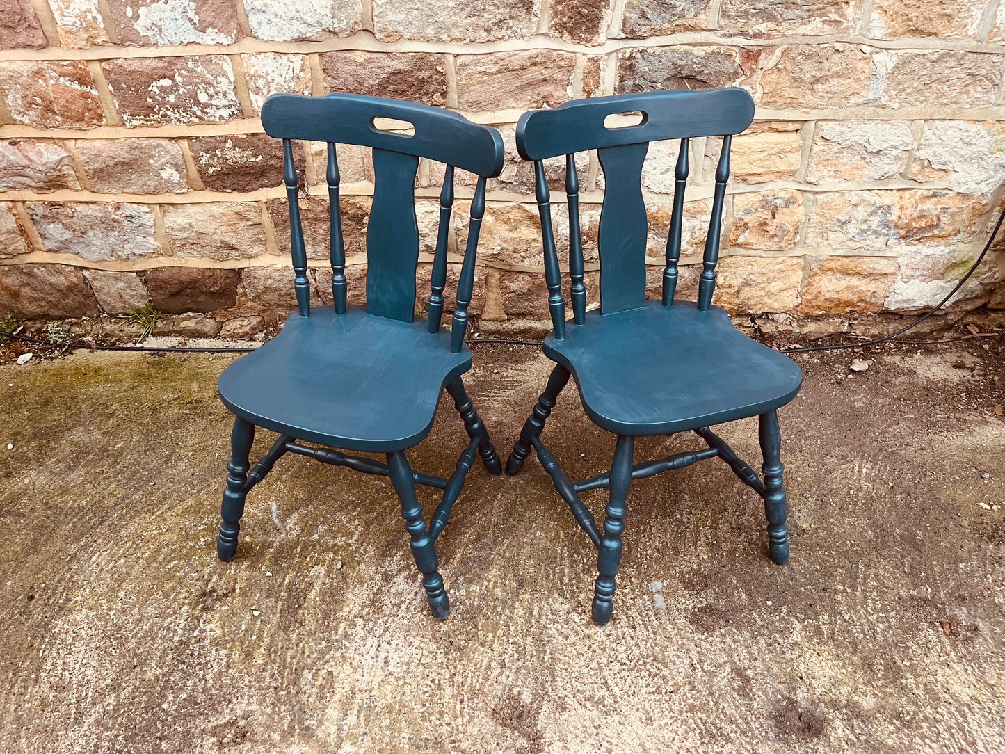 Vintage Farmhouse Spindle Back Chairs (Pair)