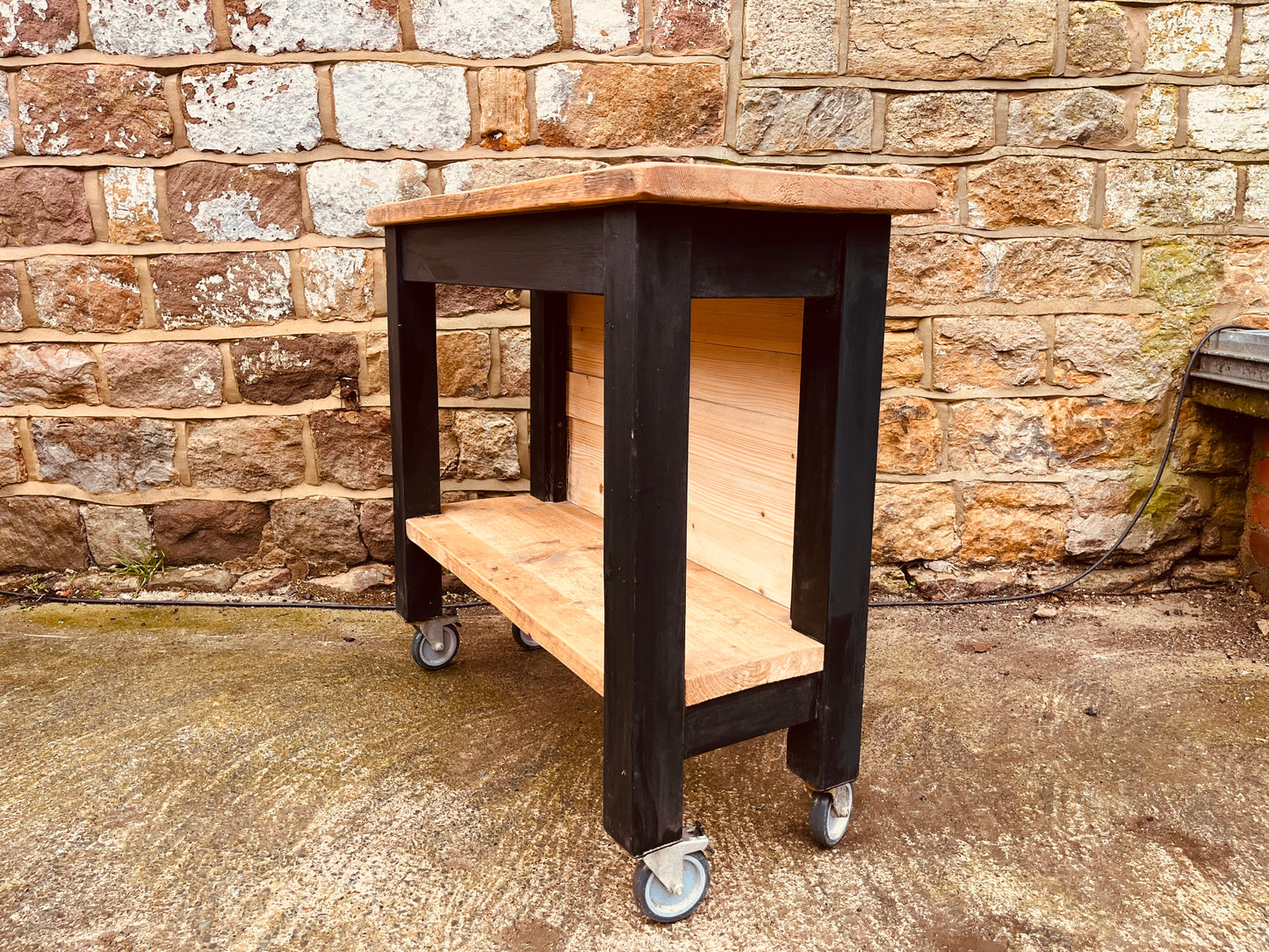 Rustic Industrial Wooden Trolley on Castor Wheels – Handmade Console Table