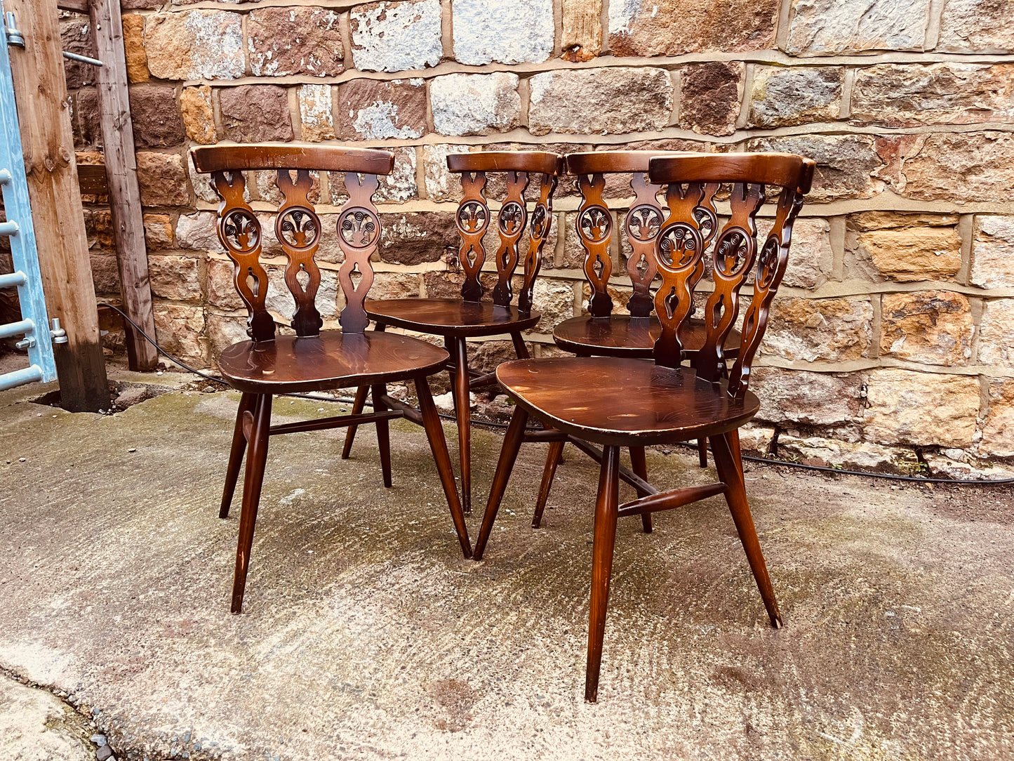 Set of Four Vintage Carved Wooden Dining Chairs