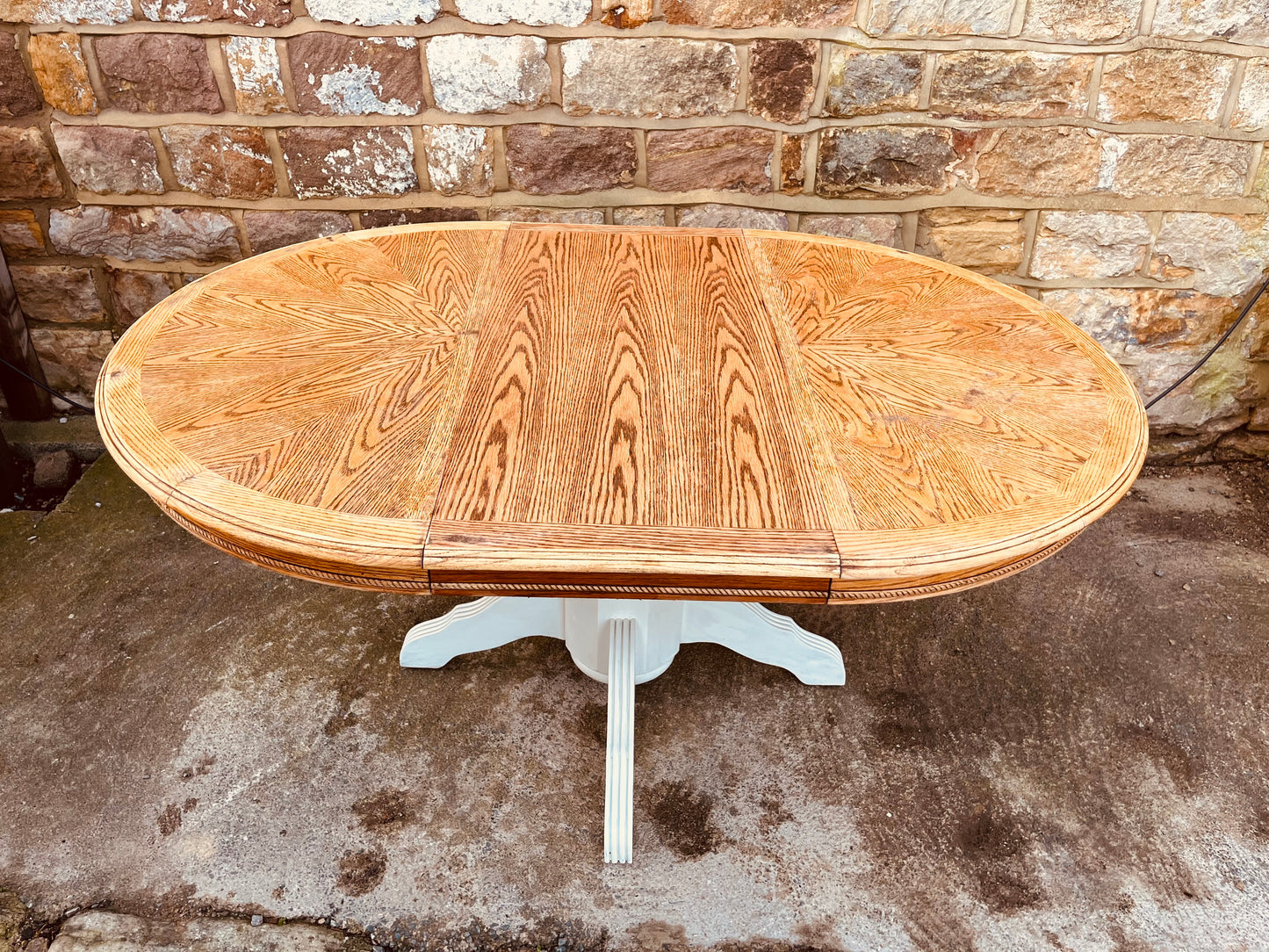 Solid Oak Oval Dining Table with Painted Pedestal Base