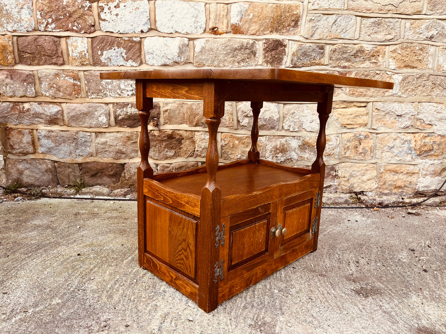 Rustic Solid Oak Side Table with Storage Cupboard