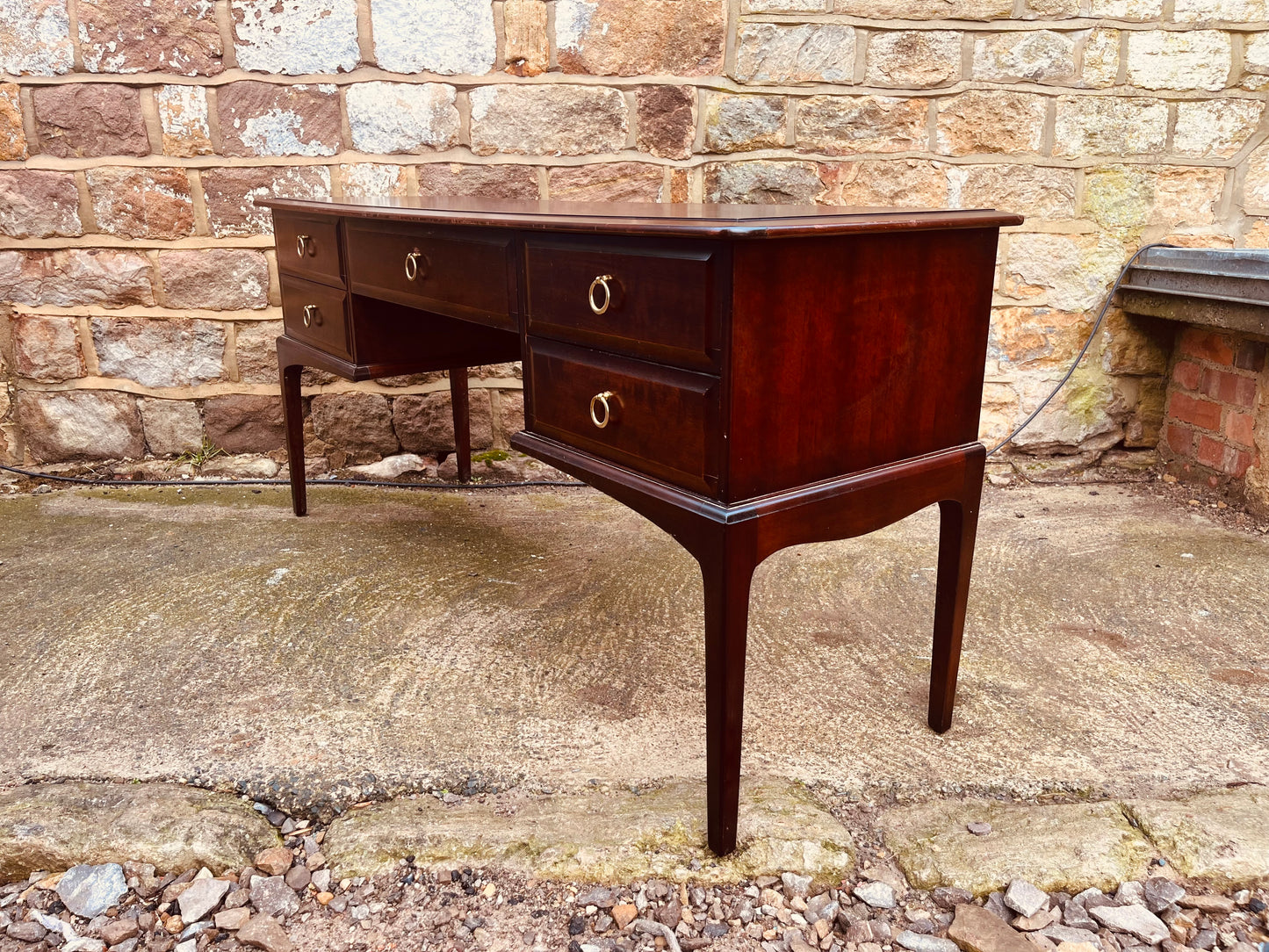 Vintage Mahogany Writing Desk with Brass Ring Handles