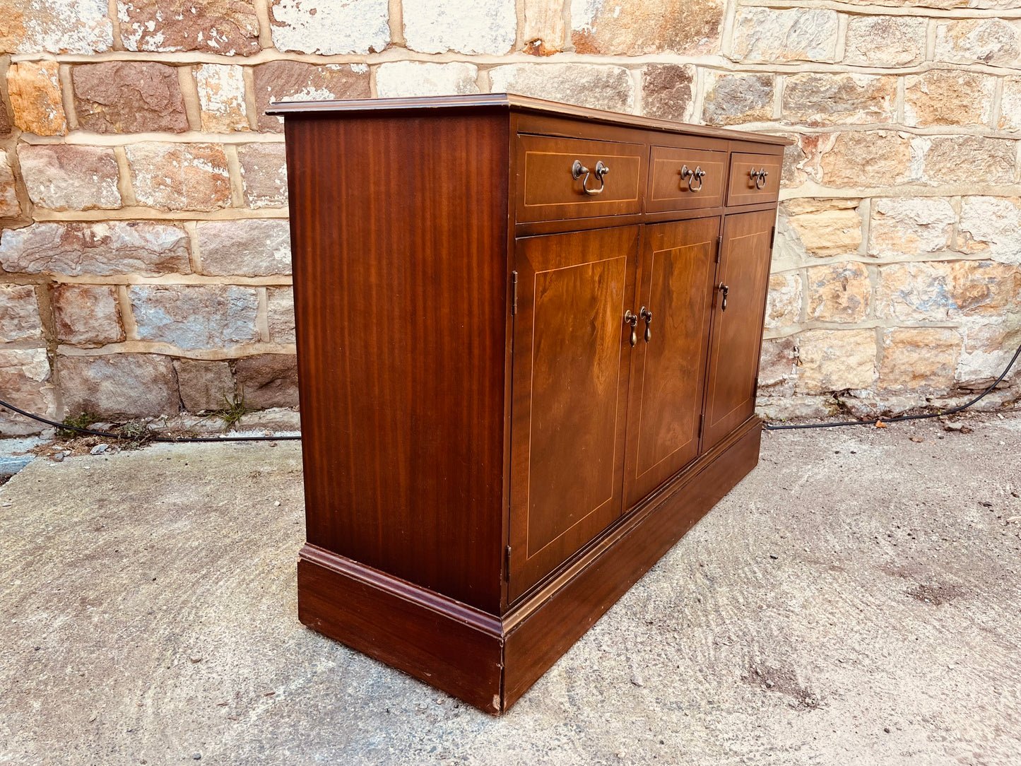 Vintage Mahogany Sideboard with Inlaid Detailing – 3 Drawer, 3 Door Cabinet