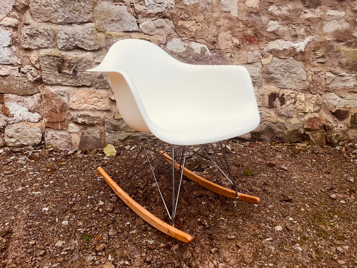 Eames Inspired Rocking Chair – White RAR Shell, Wooden Runners