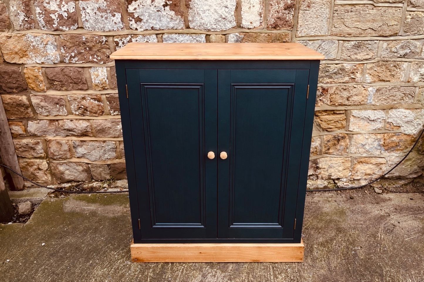 Painted Pine Farmhouse Storage Cupboard with Natural Wood Top