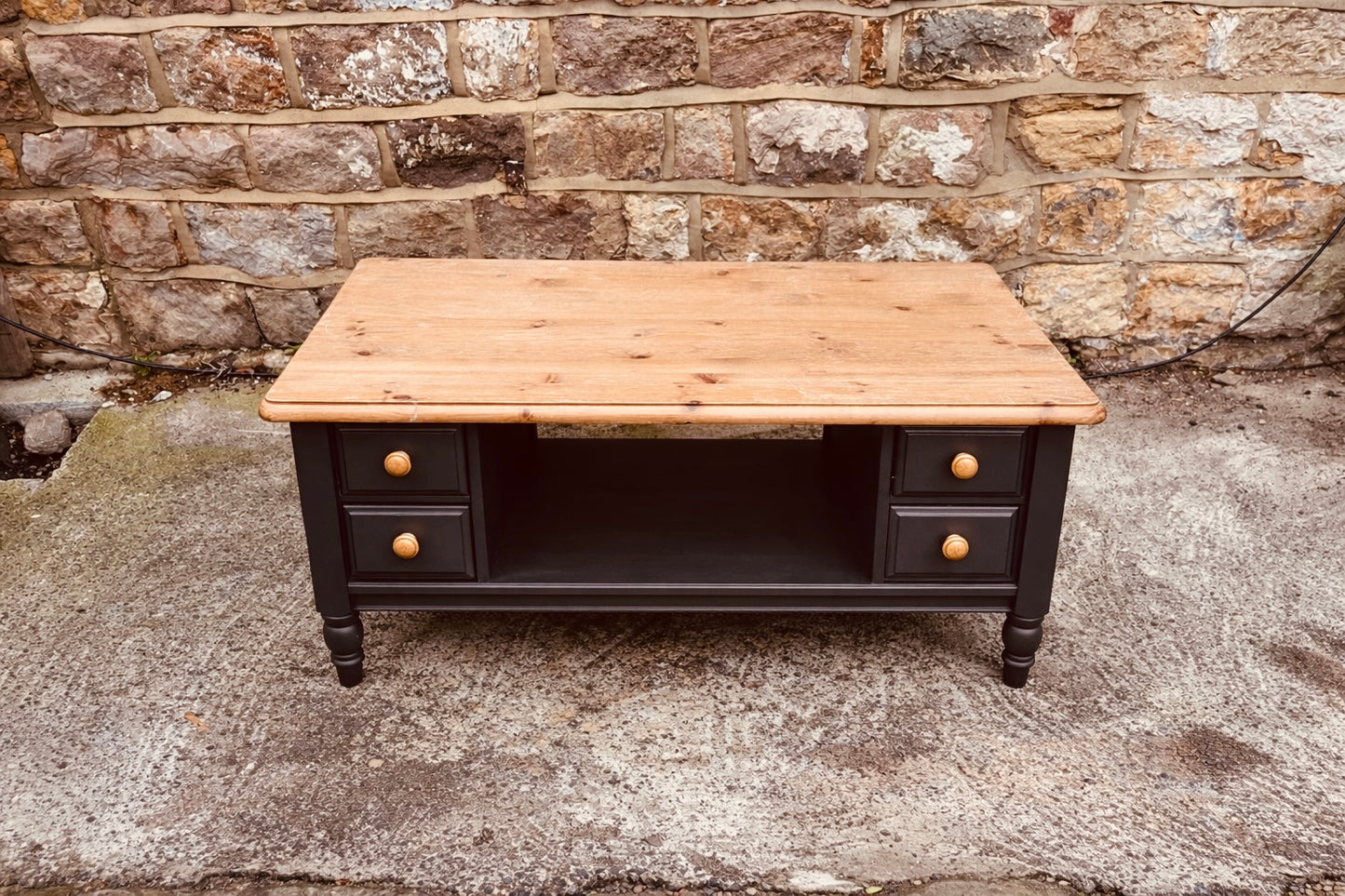 Double-Sided Solid Wood Coffee Table with 8 Drawers | Hand-Painted Deep Blue