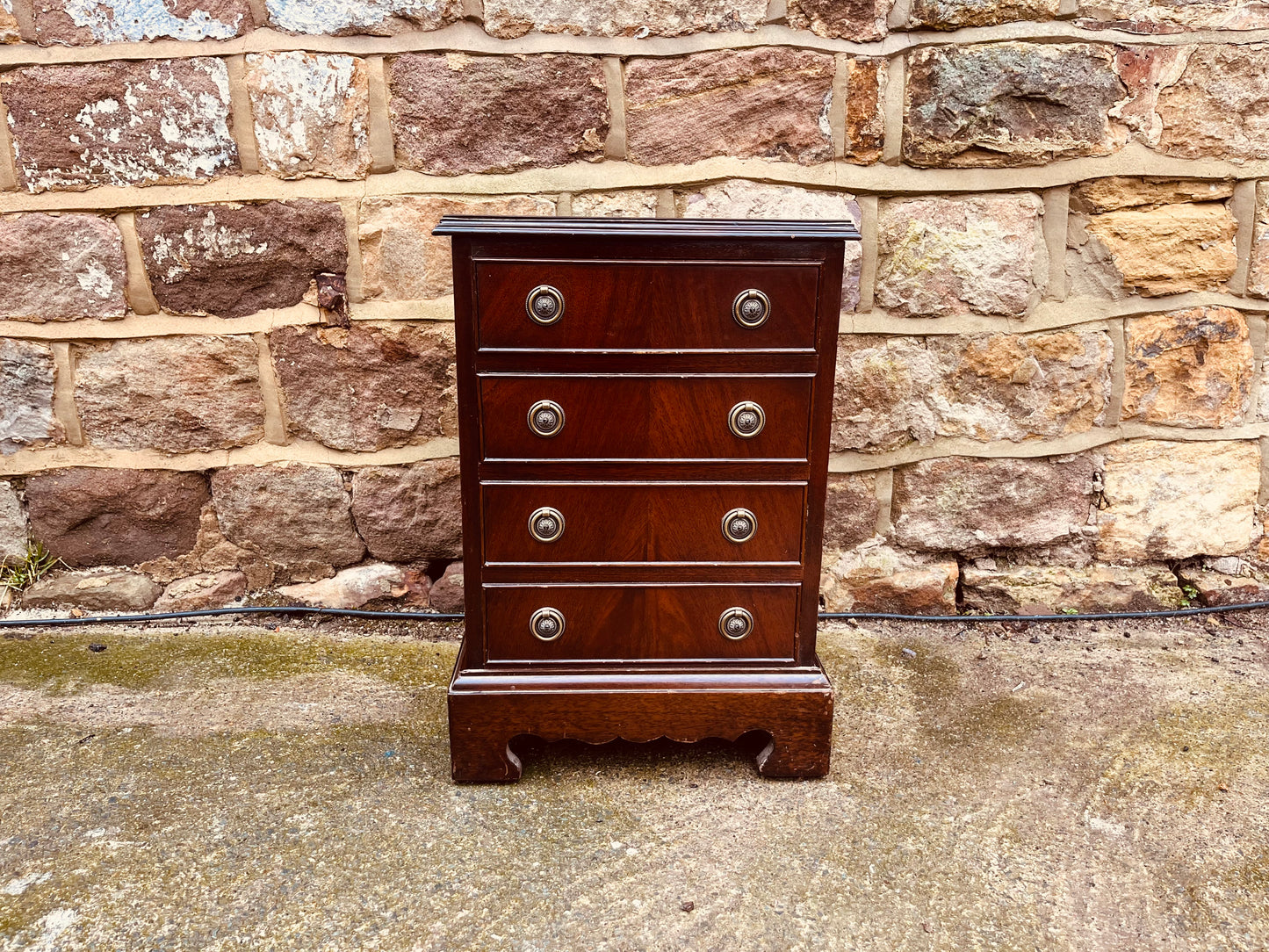 Petite Georgian Revival Mahogany Bedside Chest of Drawers – Vintage Miniature Mahogany Cabinet