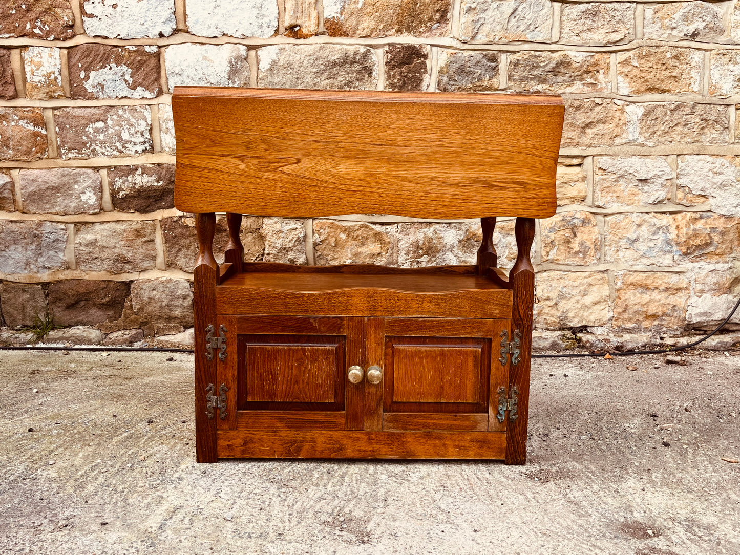 Rustic Solid Oak Side Table with Storage Cupboard
