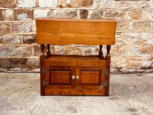 Rustic Solid Oak Side Table with Storage Cupboard