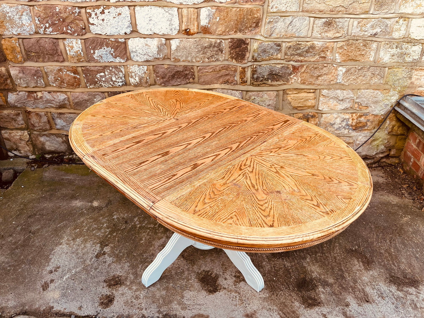 Solid Oak Oval Dining Table with Painted Pedestal Base