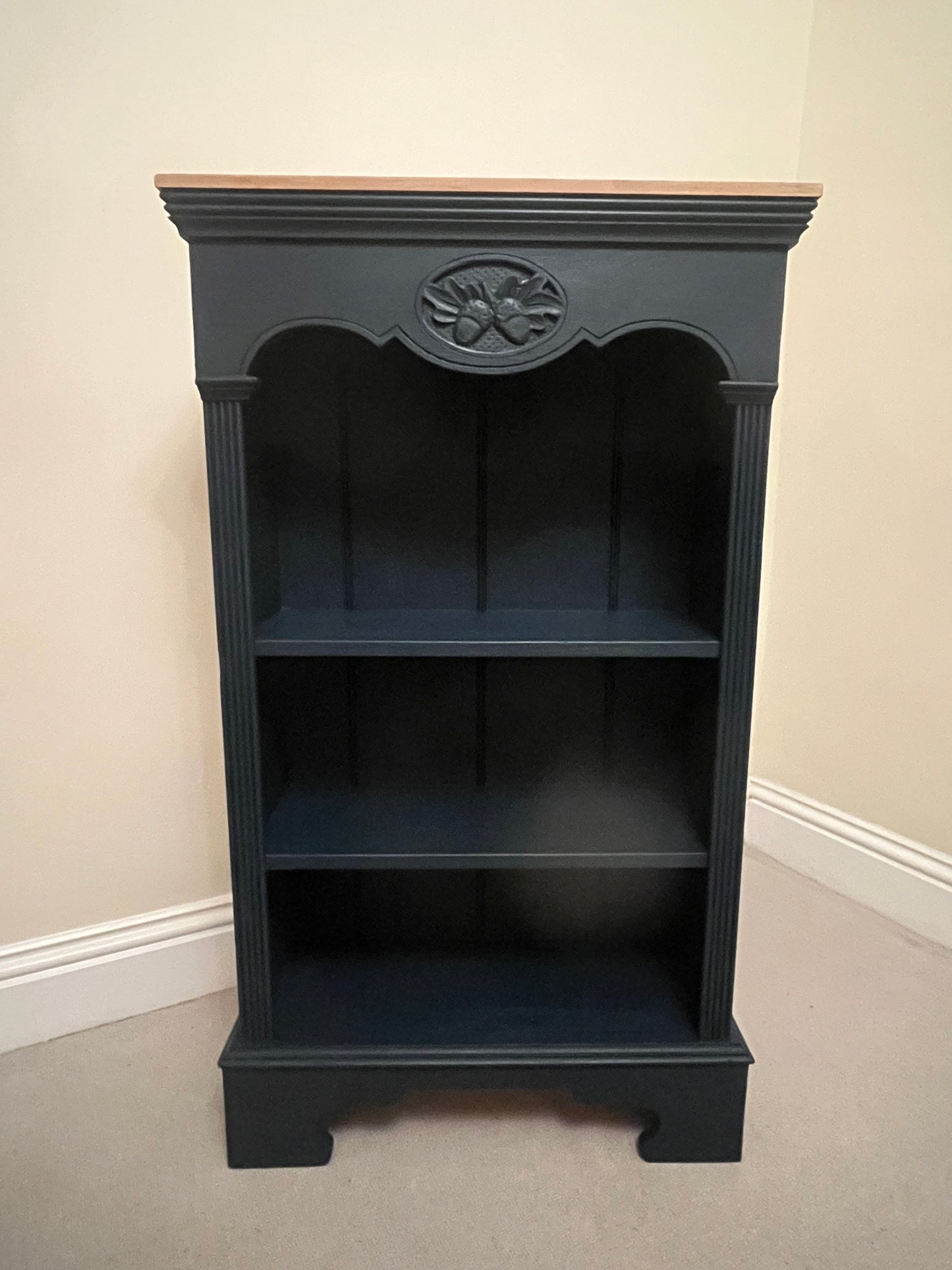 Hand-Painted Regency Style Bookcase – Solid Wood Shelf Unit in Farrow & Ball Railings by The Proudlove Studio