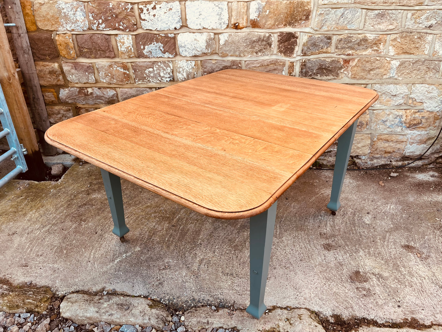 Vintage Drop-Leaf Dining Table with Restored Oak Top & Painted Legs