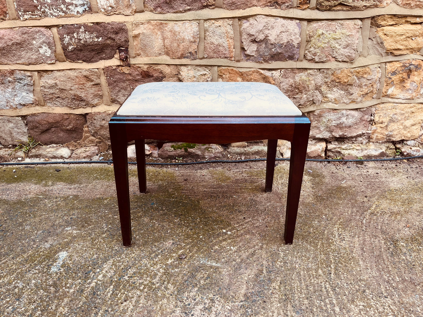 Vintage Upholstered Mahogany Stool | Mid-Century Dressing or Piano Stool