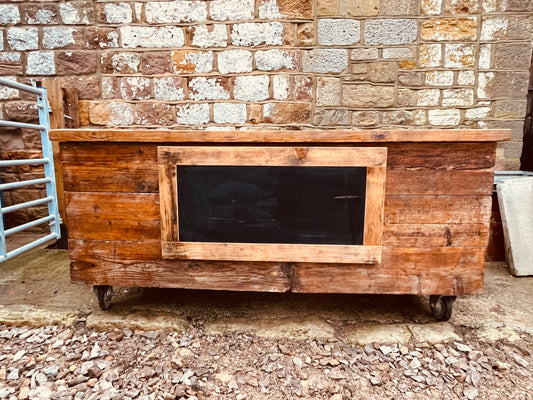 Handmade Reclaimed Wood Kitchen Island on Castors – Rustic Farmhouse Prep Table