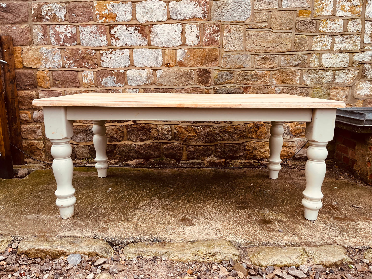Solid Farmhouse Dining Table with Painted Base & Natural Wood Top