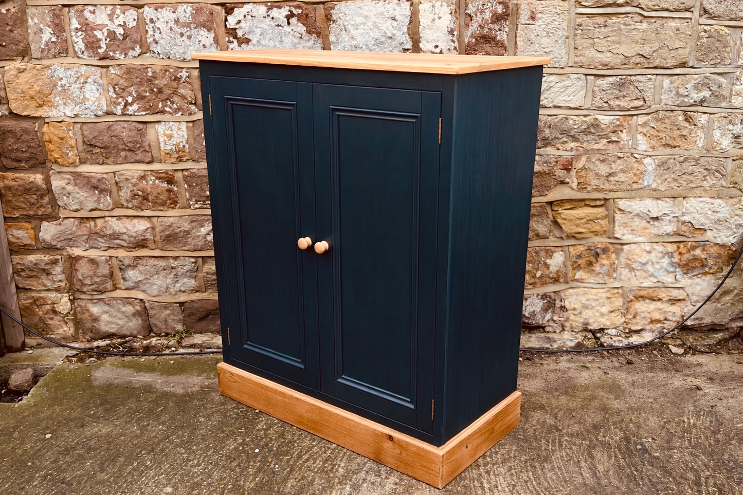 Painted Pine Farmhouse Storage Cupboard with Natural Wood Top